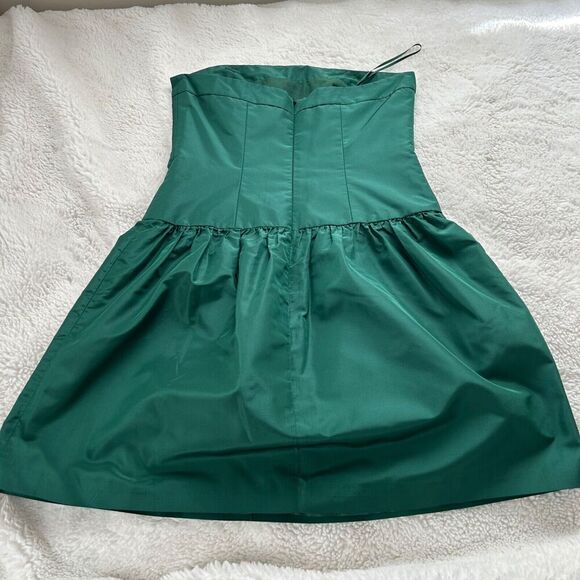 J Crew Womens Dress Size Petite 4 Emerald Green 100% Silk Waist Strapless‎ - Picture 2 of 9